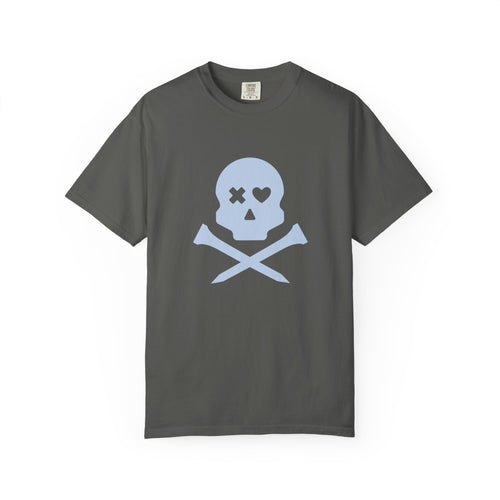 Skull & Crossbones Graphic Tee — Pastel Blue Heart Eye T-Shirt